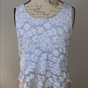 Blue & White Lace Tank Top
